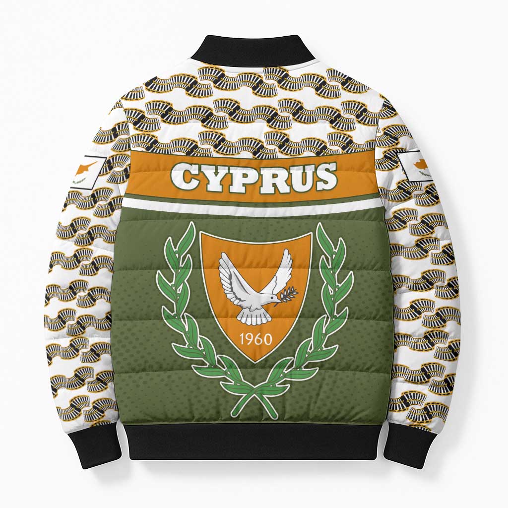 Cyprus Bomber Puffer Jacket with Cyclamen Flower Illustration Design and National Emblem - Wonder Print Shop