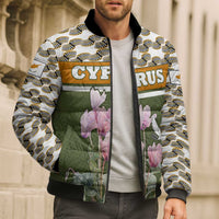 Cyprus Bomber Puffer Jacket with Cyclamen Flower Illustration Design and National Emblem - Wonder Print Shop