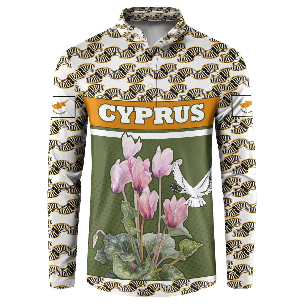 Cyprus Button Sweatshirt with Cyclamen Flower Illustration Design and National Emblem - Wonder Print Shop