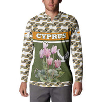 Cyprus Button Sweatshirt with Cyclamen Flower Illustration Design and National Emblem - Wonder Print Shop
