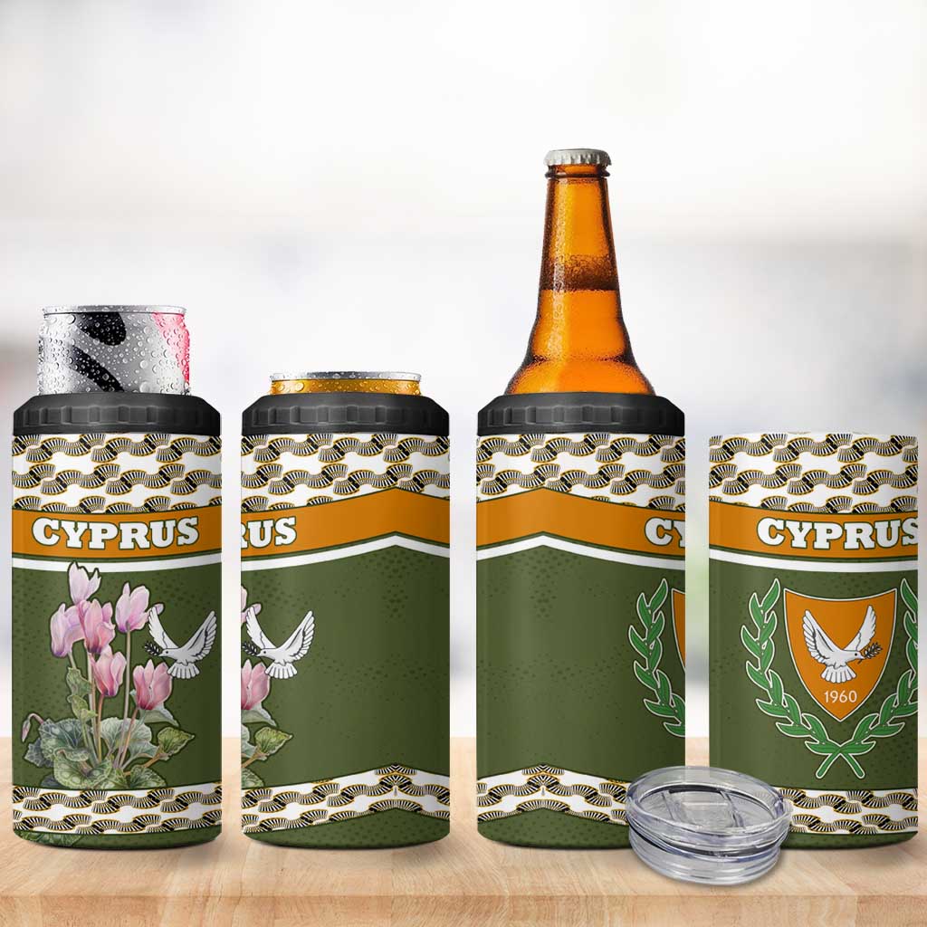 Cyprus 4 in 1 Can Cooler Tumbler with Cyclamen Flower Illustration Design and National Emblem - Wonder Print Shop