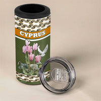Cyprus 4 in 1 Can Cooler Tumbler with Cyclamen Flower Illustration Design and National Emblem - Wonder Print Shop