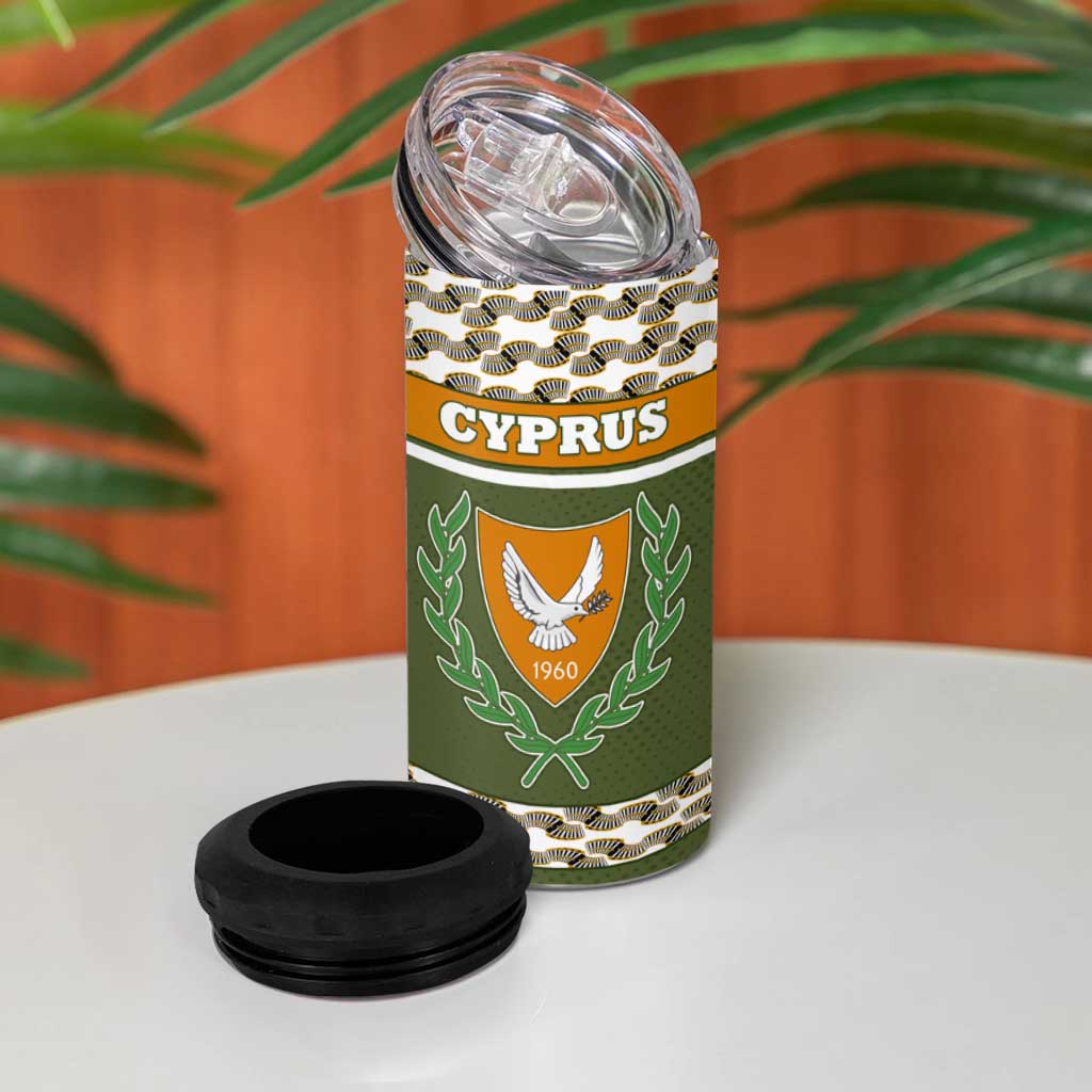 Cyprus 4 in 1 Can Cooler Tumbler with Cyclamen Flower Illustration Design and National Emblem - Wonder Print Shop