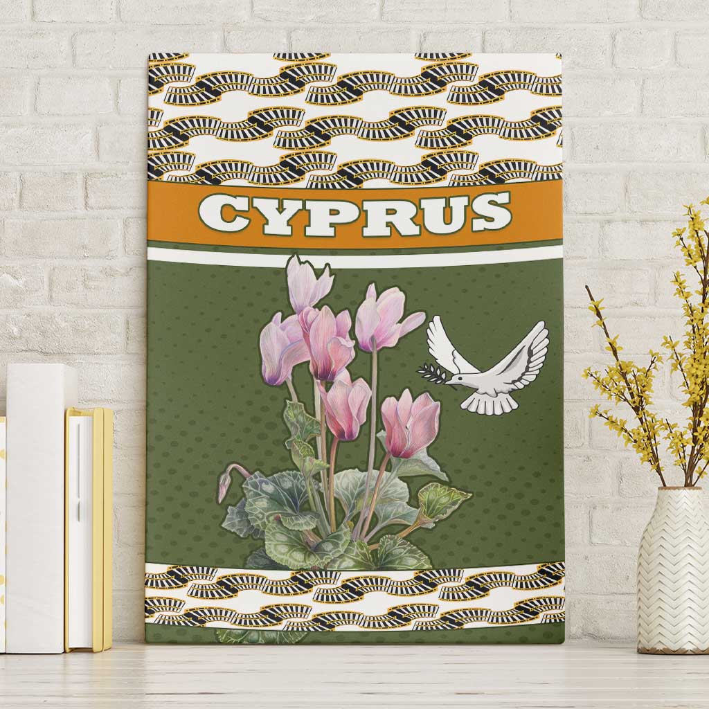 Cyprus Canvas Wall Art with Cyclamen Flower Illustration Design and National Emblem - Wonder Print Shop
