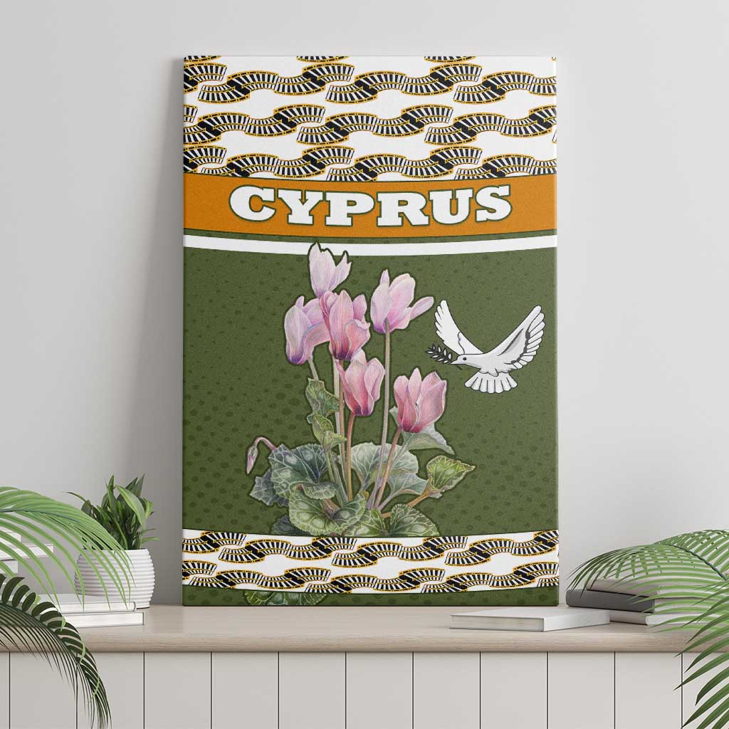 Cyprus Canvas Wall Art with Cyclamen Flower Illustration Design and National Emblem - Wonder Print Shop
