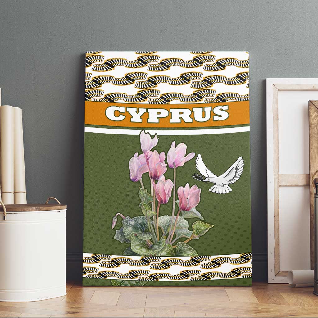 Cyprus Canvas Wall Art with Cyclamen Flower Illustration Design and National Emblem - Wonder Print Shop