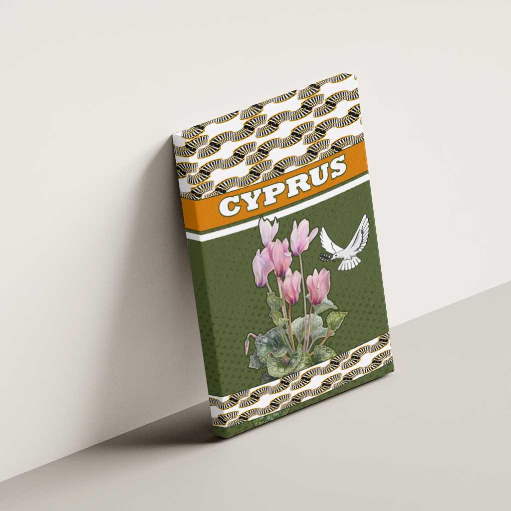 Cyprus Canvas Wall Art with Cyclamen Flower Illustration Design and National Emblem - Wonder Print Shop