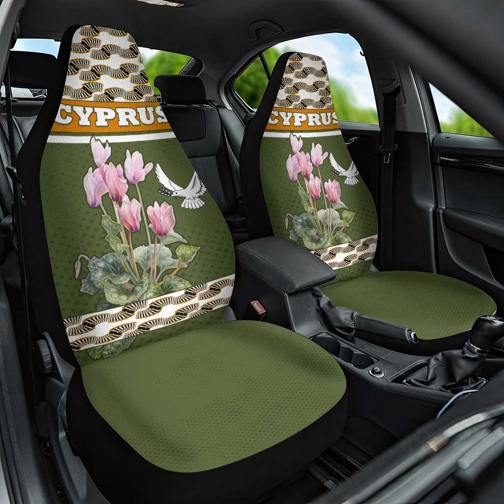 Cyprus Car Seat Cover with Cyclamen Flower Illustration Design and National Emblem - Wonder Print Shop