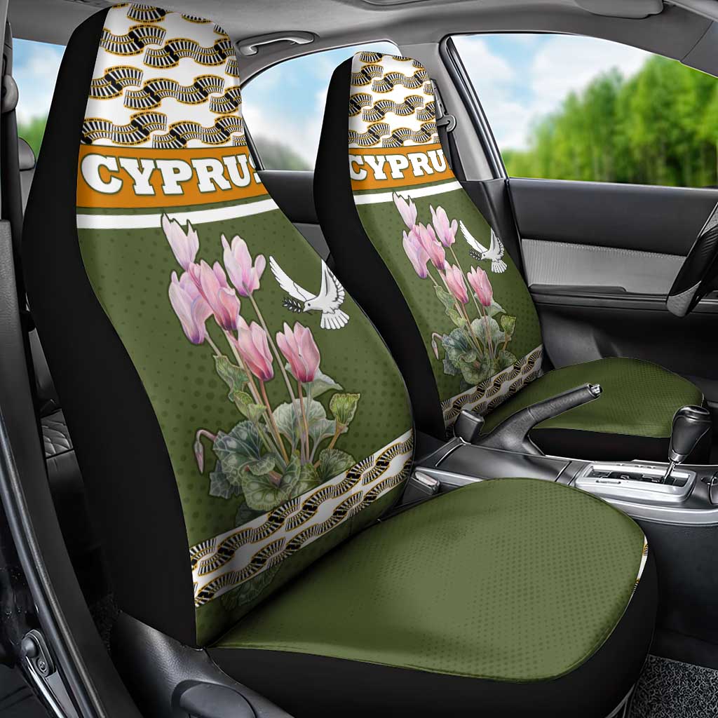 Cyprus Car Seat Cover with Cyclamen Flower Illustration Design and National Emblem - Wonder Print Shop