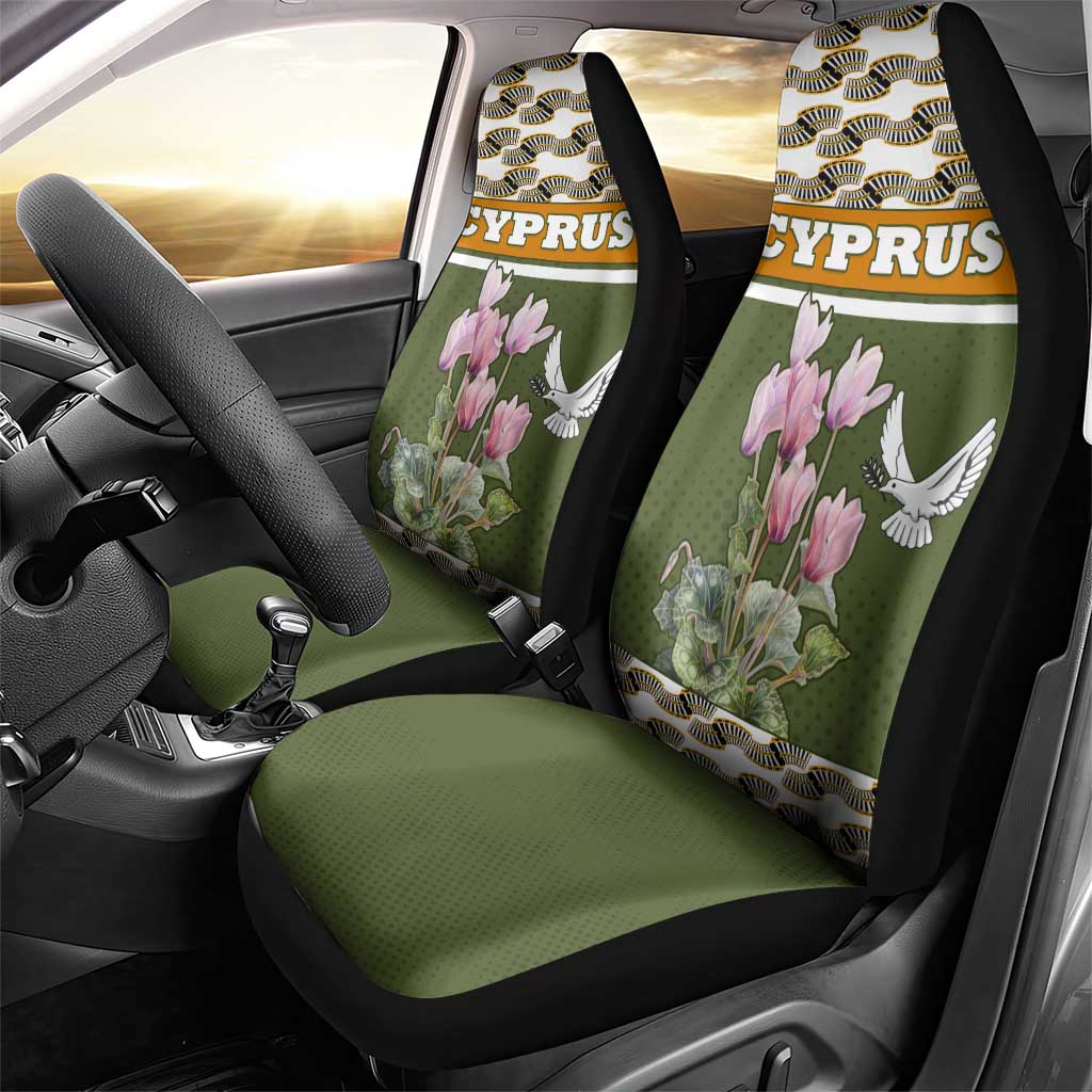 Cyprus Car Seat Cover with Cyclamen Flower Illustration Design and National Emblem - Wonder Print Shop