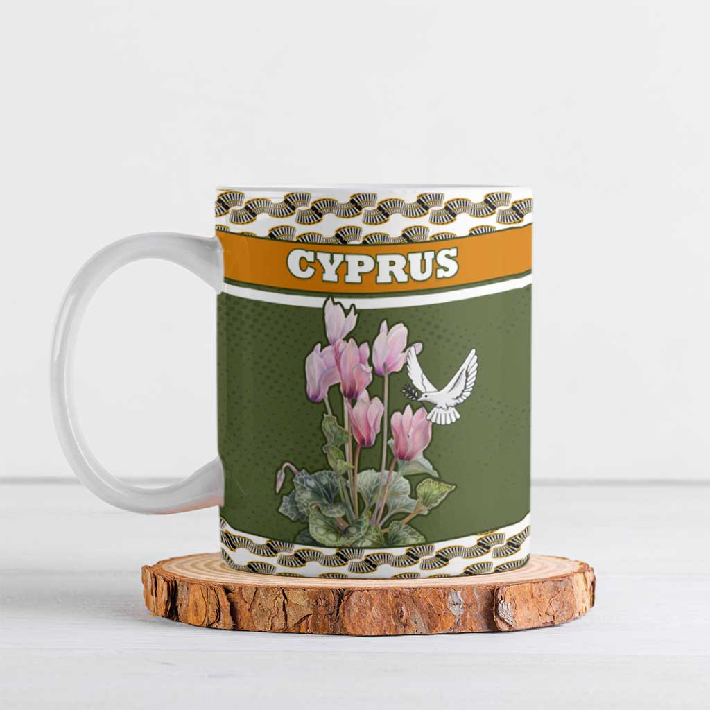 Cyprus Ceramic Mug with Cyclamen Flower Illustration Design and National Emblem - Wonder Print Shop