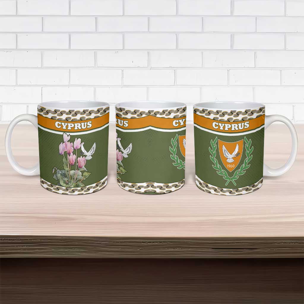 Cyprus Ceramic Mug with Cyclamen Flower Illustration Design and National Emblem - Wonder Print Shop