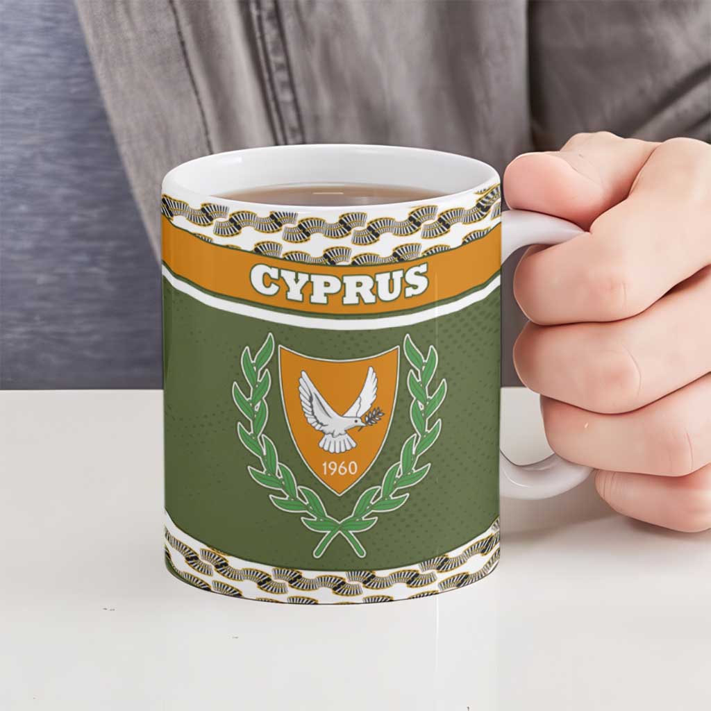 Cyprus Ceramic Mug with Cyclamen Flower Illustration Design and National Emblem - Wonder Print Shop
