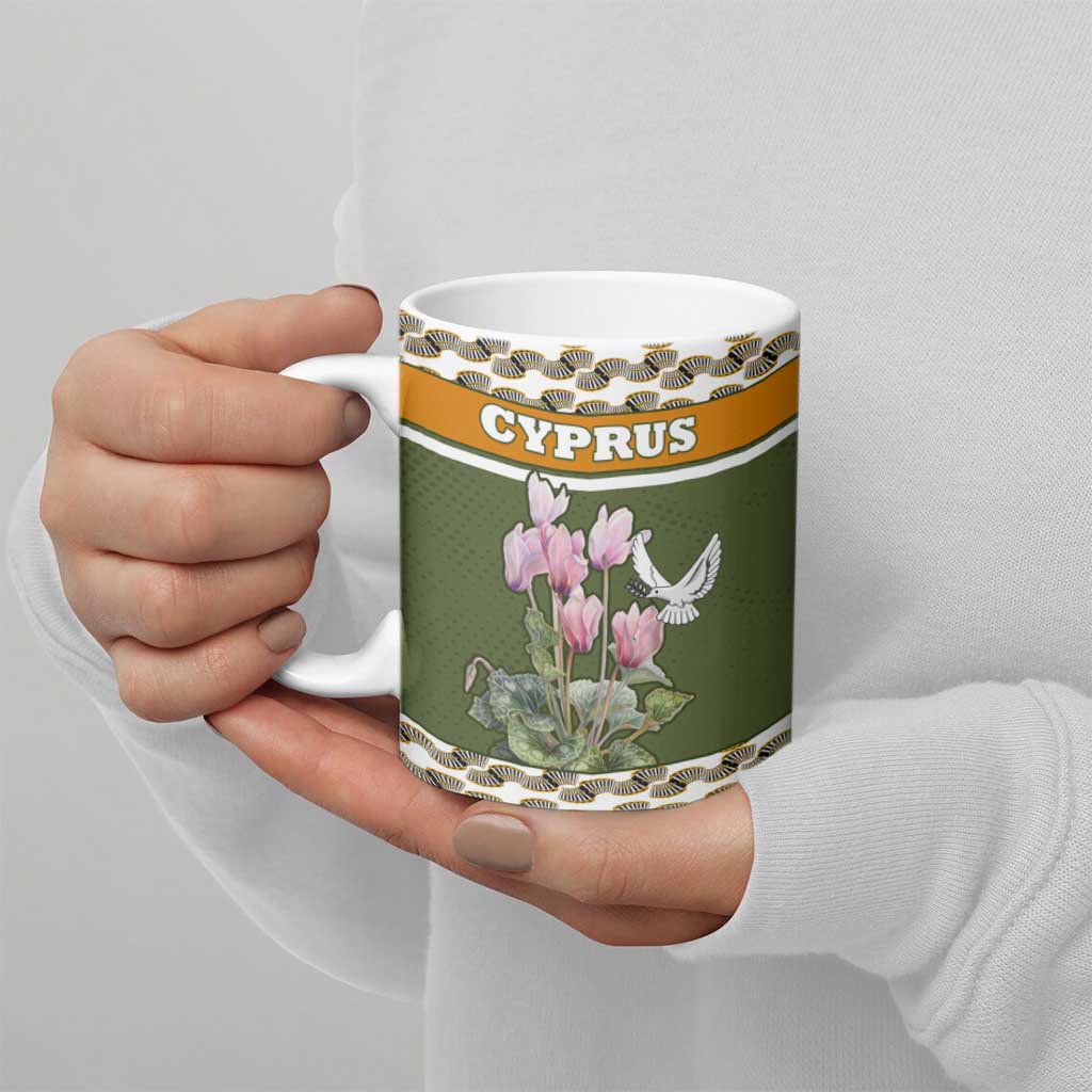Cyprus Ceramic Mug with Cyclamen Flower Illustration Design and National Emblem - Wonder Print Shop