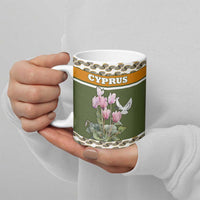 Cyprus Ceramic Mug with Cyclamen Flower Illustration Design and National Emblem - Wonder Print Shop