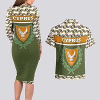 Cyprus Couples Matching Long Sleeve Bodycon Dress and Hawaiian Shirt with Cyclamen Flower Illustration Design and National Emblem - Wonder Print Shop