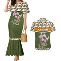 Cyprus Couples Matching Mermaid Dress and Hawaiian Shirt with Cyclamen Flower Illustration Design and National Emblem - Wonder Print Shop