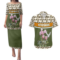 Cyprus Couples Matching Puletasi and Hawaiian Shirt with Cyclamen Flower Illustration Design and National Emblem - Wonder Print Shop
