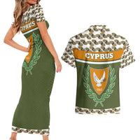 Cyprus Couples Matching Short Sleeve Bodycon Dress and Hawaiian Shirt with Cyclamen Flower Illustration Design and National Emblem - Wonder Print Shop