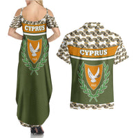 Cyprus Couples Matching Summer Maxi Dress and Hawaiian Shirt with Cyclamen Flower Illustration Design and National Emblem - Wonder Print Shop