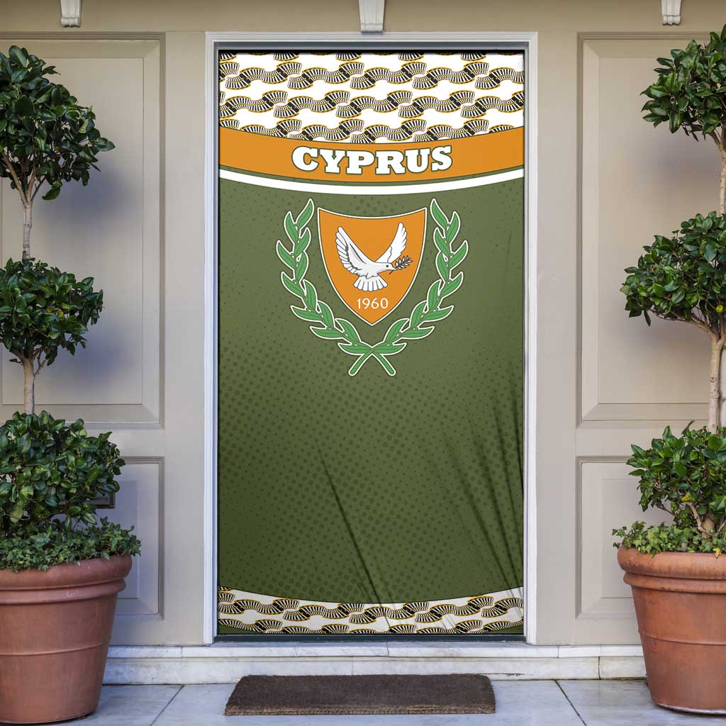 Cyprus Door Cover with Cyclamen Flower Illustration Design and National Emblem - Wonder Print Shop