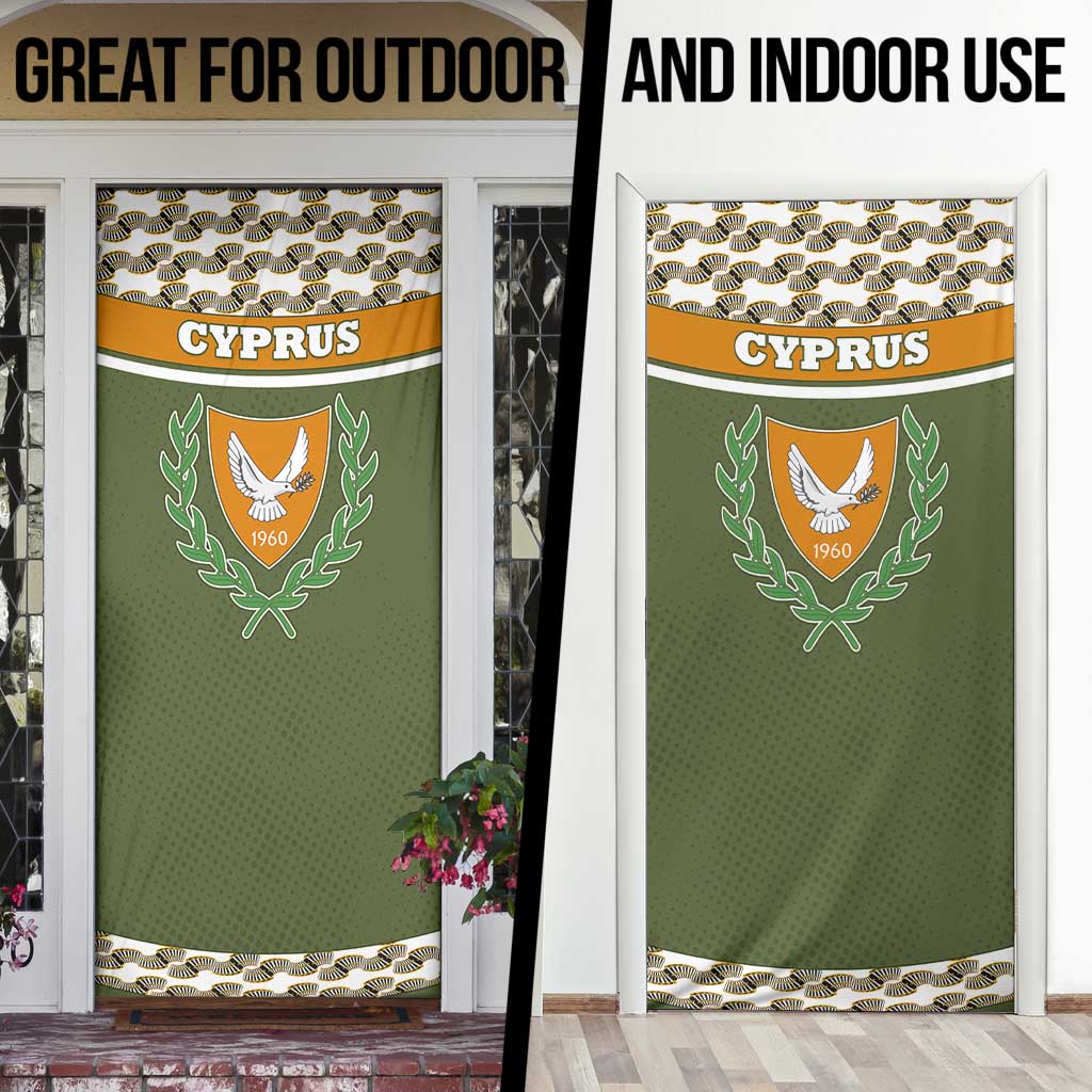 Cyprus Door Cover with Cyclamen Flower Illustration Design and National Emblem - Wonder Print Shop