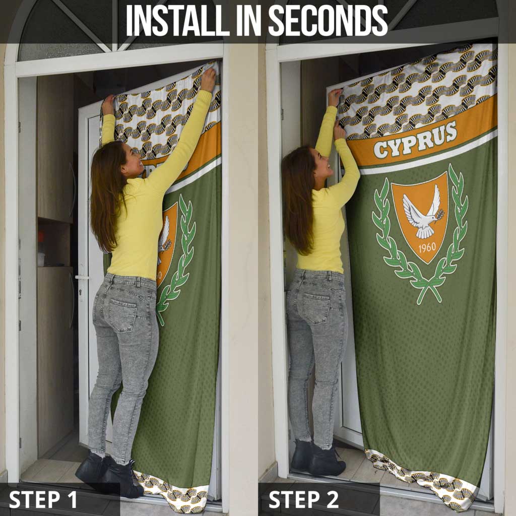 Cyprus Door Cover with Cyclamen Flower Illustration Design and National Emblem - Wonder Print Shop