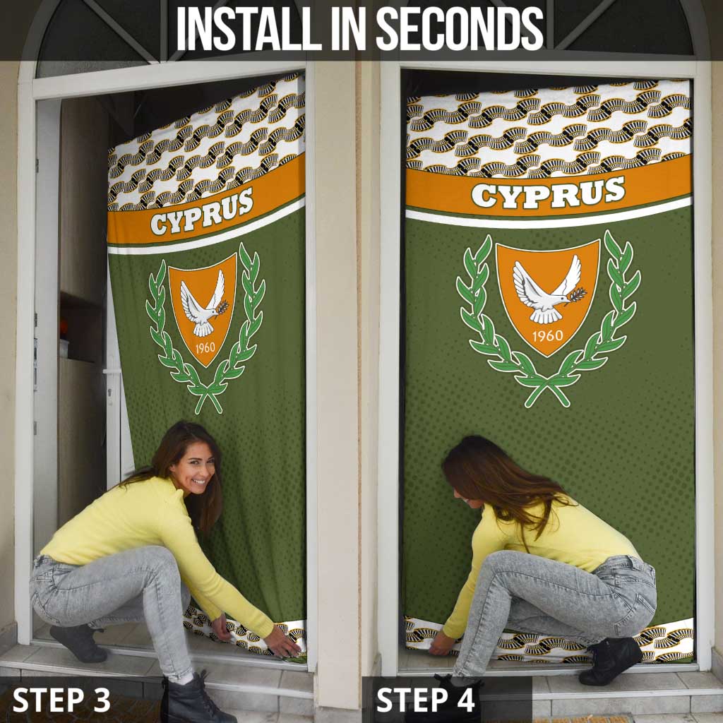 Cyprus Door Cover with Cyclamen Flower Illustration Design and National Emblem - Wonder Print Shop