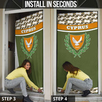 Cyprus Door Cover with Cyclamen Flower Illustration Design and National Emblem - Wonder Print Shop