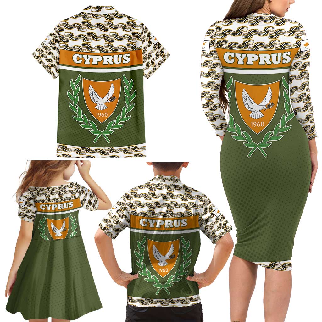 Cyprus Family Matching Long Sleeve Bodycon Dress and Hawaiian Shirt with Cyclamen Flower Illustration Design and National Emblem - Wonder Print Shop