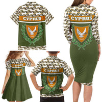 Cyprus Family Matching Long Sleeve Bodycon Dress and Hawaiian Shirt with Cyclamen Flower Illustration Design and National Emblem - Wonder Print Shop