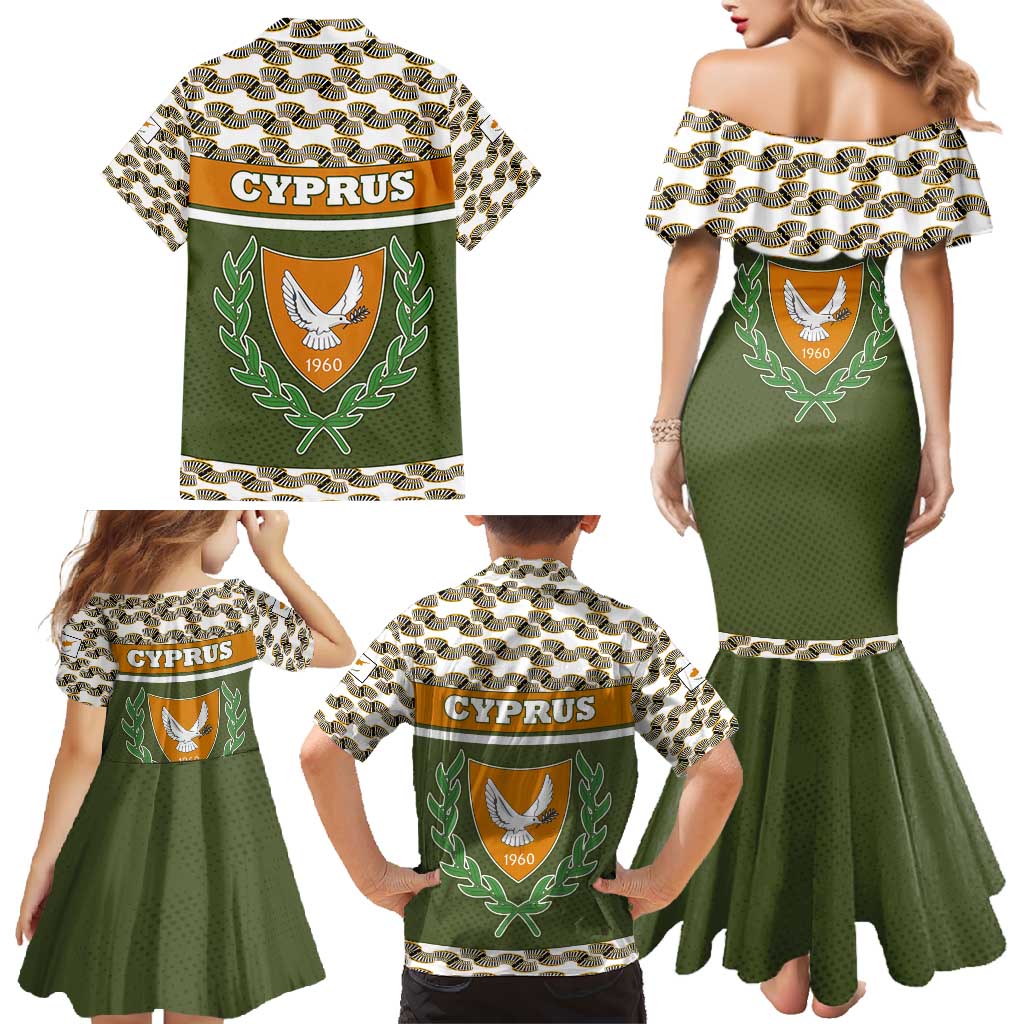 Cyprus Family Matching Mermaid Dress and Hawaiian Shirt with Cyclamen Flower Illustration Design and National Emblem - Wonder Print Shop