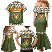 Cyprus Family Matching Mermaid Dress and Hawaiian Shirt with Cyclamen Flower Illustration Design and National Emblem - Wonder Print Shop