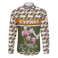 Cyprus Family Matching Off The Shoulder Long Sleeve Dress and Hawaiian Shirt with Cyclamen Flower Illustration Design and National Emblem - Wonder Print Shop