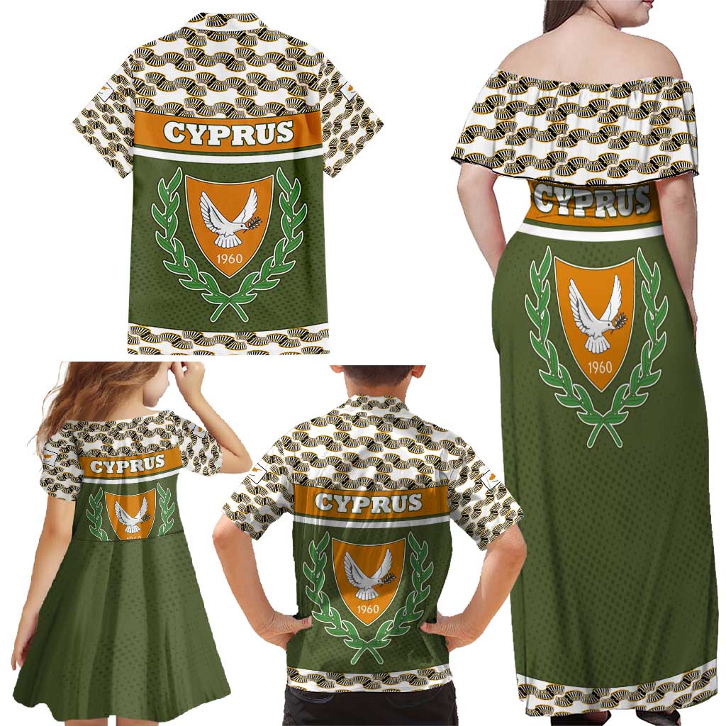 Cyprus Family Matching Off Shoulder Maxi Dress and Hawaiian Shirt with Cyclamen Flower Illustration Design and National Emblem - Wonder Print Shop