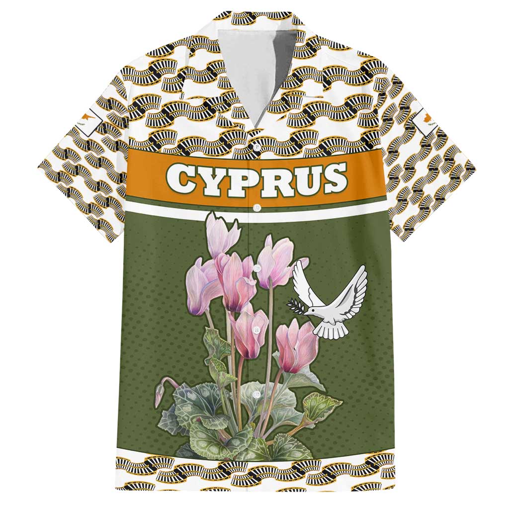 Cyprus Family Matching Off Shoulder Maxi Dress and Hawaiian Shirt with Cyclamen Flower Illustration Design and National Emblem - Wonder Print Shop