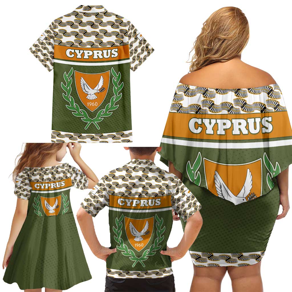 Cyprus Family Matching Off Shoulder Short Dress and Hawaiian Shirt with Cyclamen Flower Illustration Design and National Emblem - Wonder Print Shop