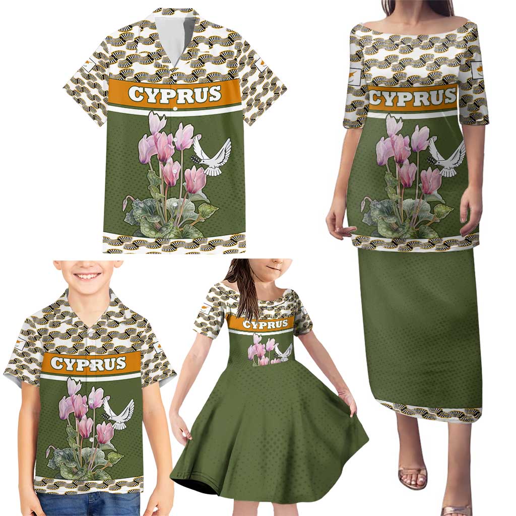 Cyprus Family Matching Puletasi and Hawaiian Shirt with Cyclamen Flower Illustration Design and National Emblem - Wonder Print Shop