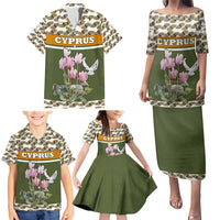 Cyprus Family Matching Puletasi and Hawaiian Shirt with Cyclamen Flower Illustration Design and National Emblem - Wonder Print Shop