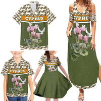 Cyprus Family Matching Summer Maxi Dress and Hawaiian Shirt with Cyclamen Flower Illustration Design and National Emblem - Wonder Print Shop