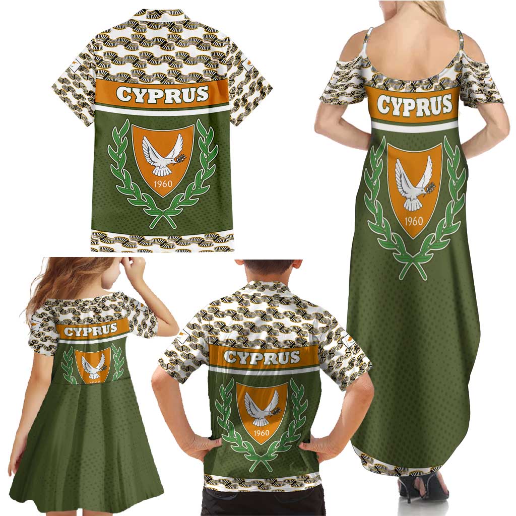 Cyprus Family Matching Summer Maxi Dress and Hawaiian Shirt with Cyclamen Flower Illustration Design and National Emblem - Wonder Print Shop