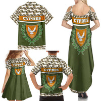 Cyprus Family Matching Summer Maxi Dress and Hawaiian Shirt with Cyclamen Flower Illustration Design and National Emblem - Wonder Print Shop