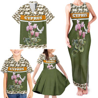 Cyprus Family Matching Tank Maxi Dress and Hawaiian Shirt with Cyclamen Flower Illustration Design and National Emblem - Wonder Print Shop