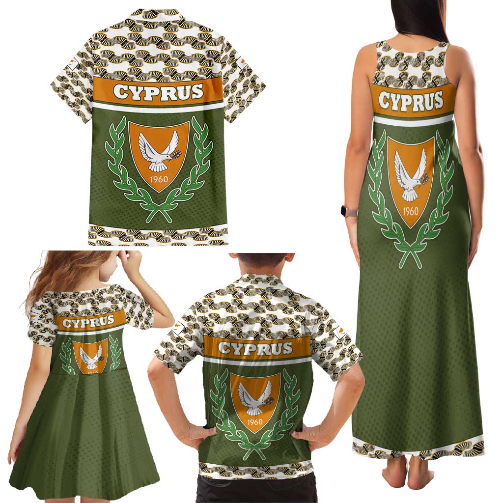 Cyprus Family Matching Tank Maxi Dress and Hawaiian Shirt with Cyclamen Flower Illustration Design and National Emblem - Wonder Print Shop