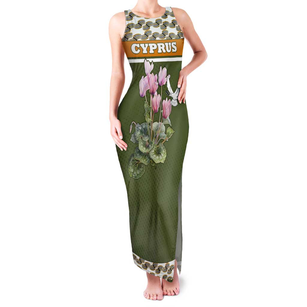 Cyprus Family Matching Tank Maxi Dress and Hawaiian Shirt with Cyclamen Flower Illustration Design and National Emblem - Wonder Print Shop