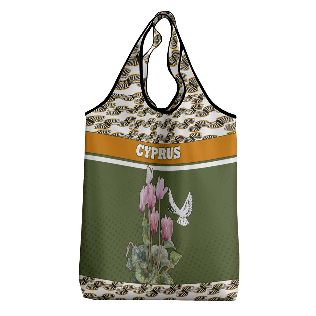 Cyprus Grocery Bag with Cyclamen Flower Illustration Design and National Emblem - Wonder Print Shop