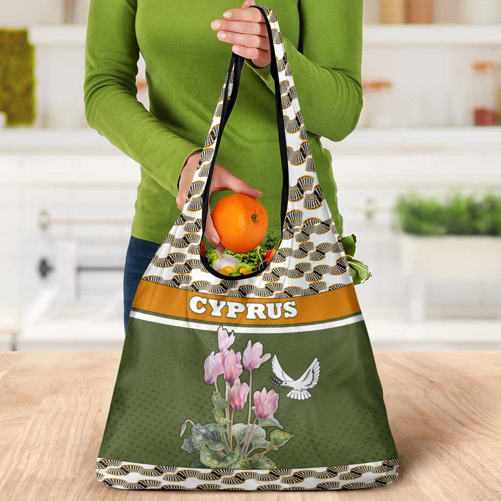 Cyprus Grocery Bag with Cyclamen Flower Illustration Design and National Emblem - Wonder Print Shop
