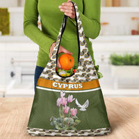 Cyprus Grocery Bag with Cyclamen Flower Illustration Design and National Emblem - Wonder Print Shop