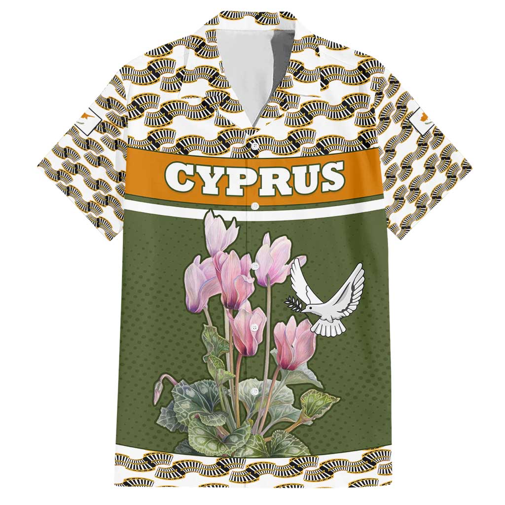 Cyprus Hawaiian Shirt with Cyclamen Flower Illustration Design and National Emblem - Wonder Print Shop