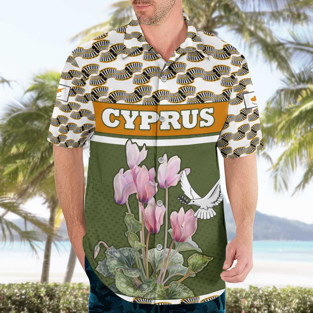 Cyprus Hawaiian Shirt with Cyclamen Flower Illustration Design and National Emblem - Wonder Print Shop